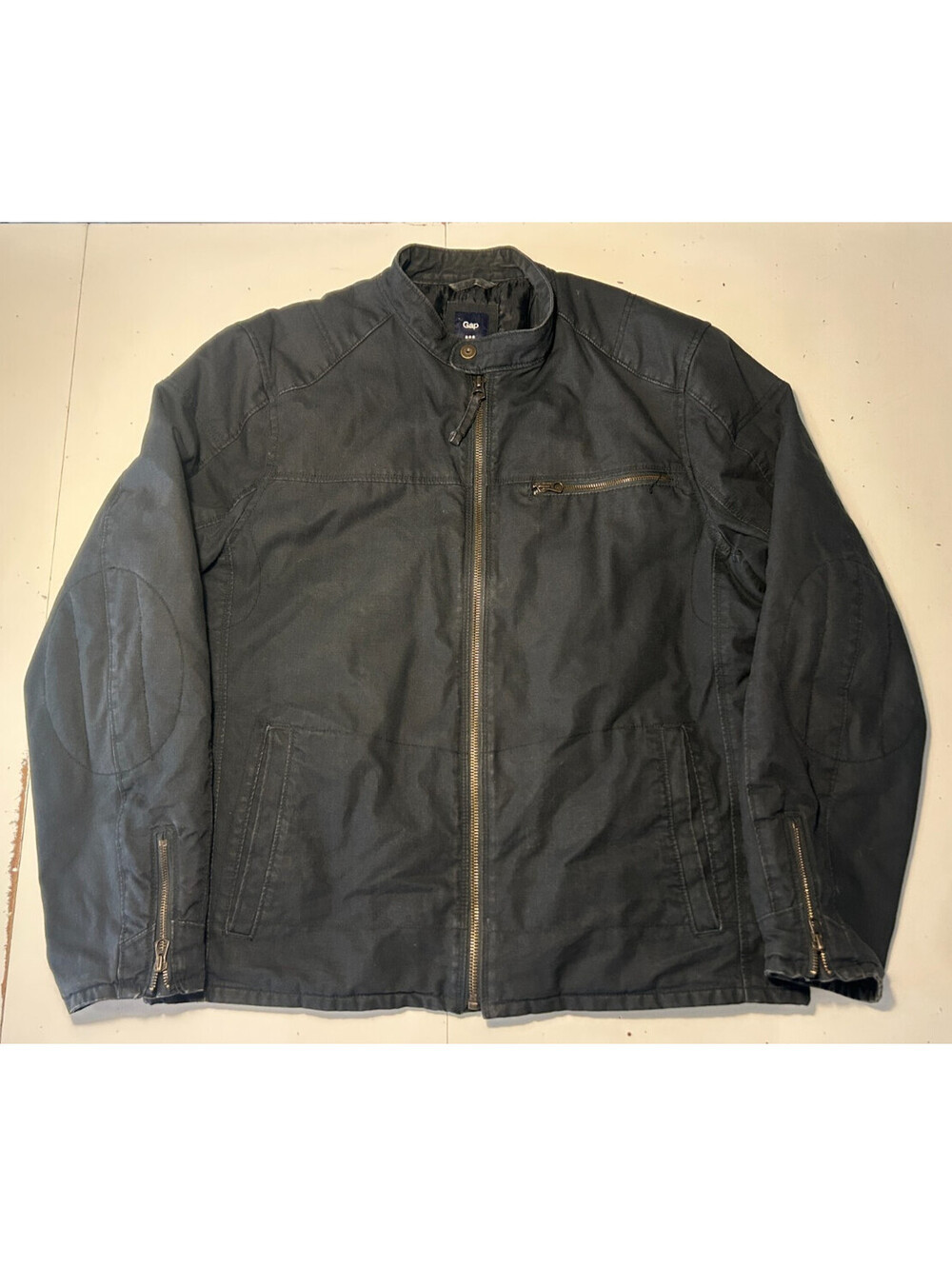 GAP Mens XL Black Utility Motorcycle/Bomber Jacket  Quilted Lined Retro 2013